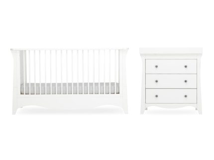 Cuddleco Clara 2 Piece Set 3 Drawer Dresser and Cot Bed - White