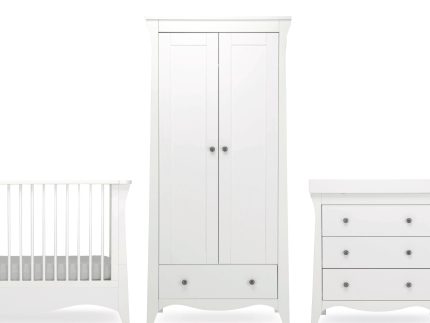 Cuddleco Clara 3 Piece Set 3 Drawer Dresser, Cot Bed and Wardrobe - White