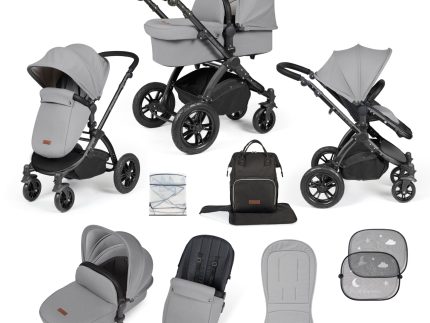 Ickle Bubba Stomp Luxe 9 Piece Pram - Black / Pearl Grey / Black