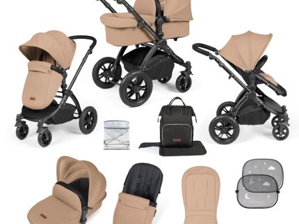 Ickle Bubba Stomp Luxe 9 Piece Pram - Black / Desert / Black
