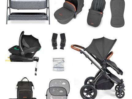 Ickle Bubba Stomp Luxe All-in-One i-Size Travel System (Stratus) with Bubba&Me - Black / Charcoal Grey / Tan
