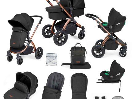 Ickle Bubba Stomp Luxe 12 Piece Travel System with i-Size Cirrus Car Seat & ISOFIX Base - Bronze / Midnight / Black
