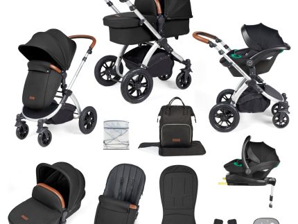 Ickle Bubba Stomp Luxe All-in-One I-Size Travel System With Isofix Base -  Silver / Midnight / Tan