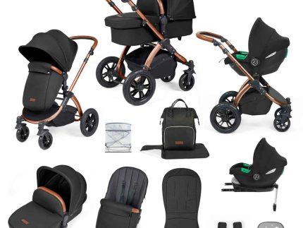 Ickle Bubba Stomp Luxe 12 Piece Travel System with i-Size Cirrus Car Seat & ISOFIX Base - Bronze / Midnight / Tan