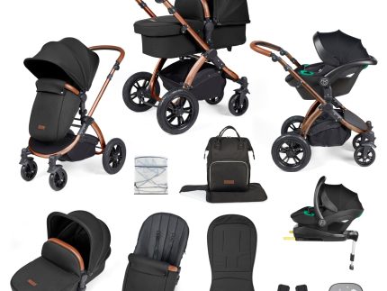 Ickle Bubba Stomp Luxe 12 Piece Travel System with i-Size Stratus Car Seat & ISOFIX Base - Bronze / Midnight / Tan