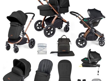 Ickle Bubba Stomp Luxe 12 Piece Travel System with i-Size Stratus Car Seat & ISOFIX Base - Bronze / Midnight / Black