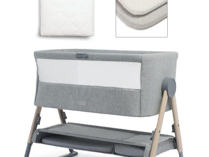 Mamas & Papas Lua Bedside Crib with Mattress Protector & Fitted Sheets - Star / Grey